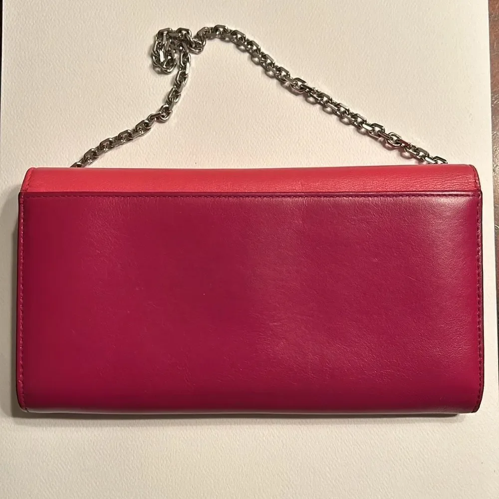 - Authentic Cristian Dior Leather Pink/Coral Wallet on a Chain